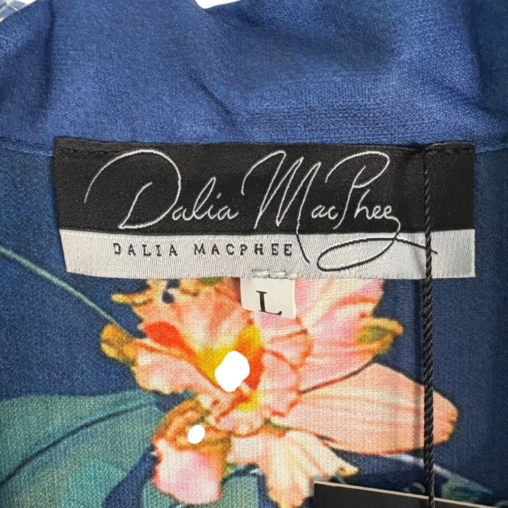 NWT Dalia Macphee Womens Navy Multi Long Sleeve Tie Neck Floral Maxi Dress Sz L - Picture 7 of 15